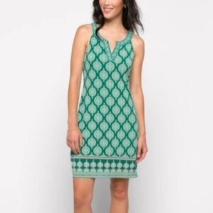 Magnolia Grace Teal Green Embroidered Geometric Sleeveless Shift Dress Medium